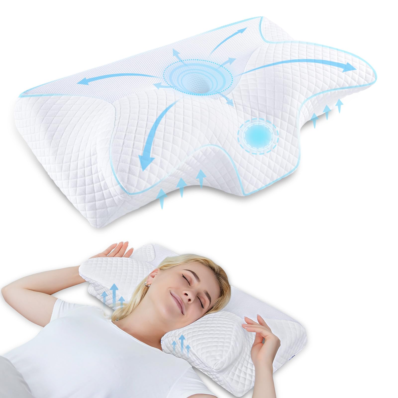 Cervical Pillow Memory Foam Pillows - Contour Memory Foam Pillow for Neck Pain Relief, Orthopedic Neck Bed Pillow for Side Sleepers Back and Stomach