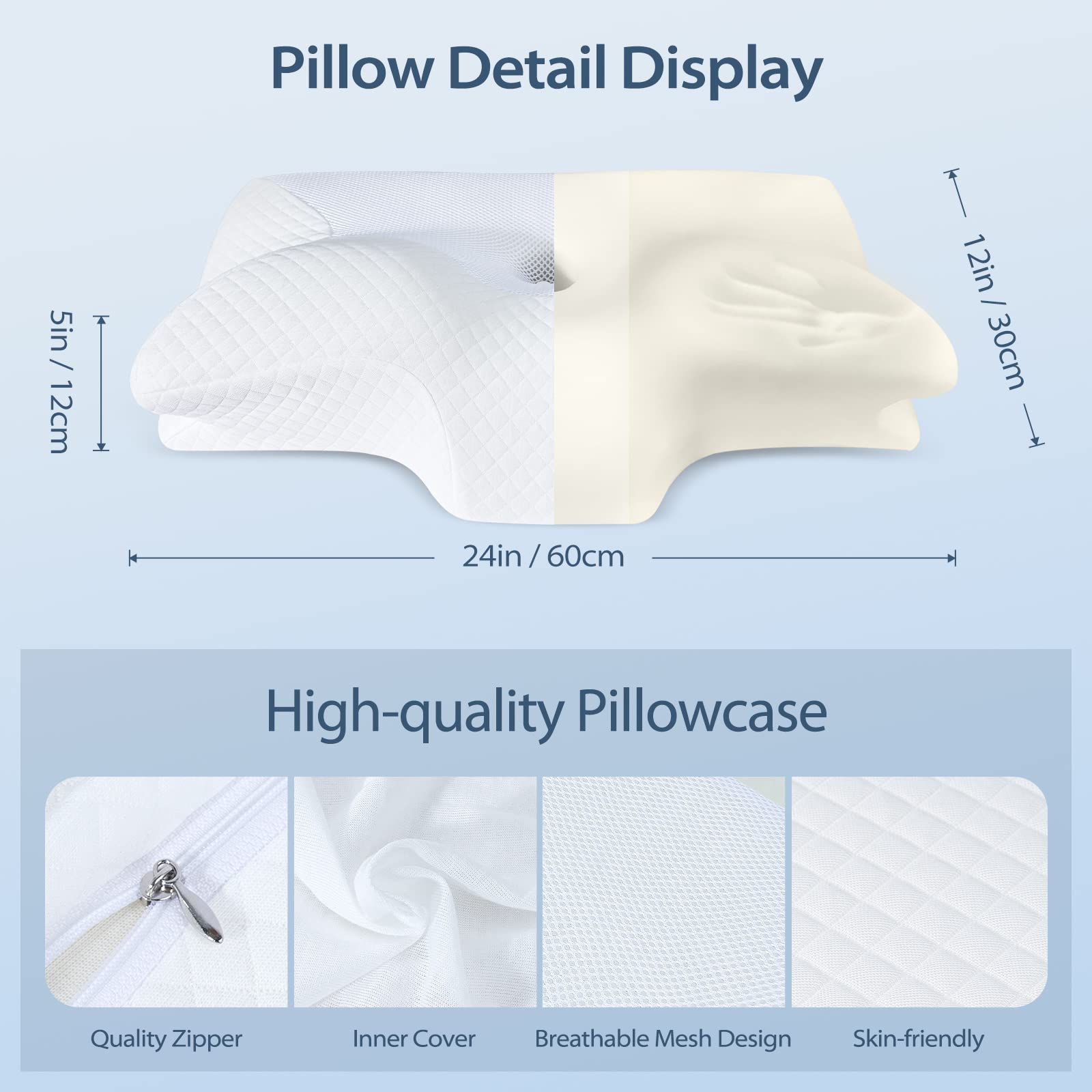 Cervical Pillow Memory Foam Pillows - Contour Memory Foam Pillow for Neck Pain Relief, Orthopedic Neck Bed Pillow for Side Sleepers Back and Stomach