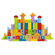 Wooden Building Block Set with Cotton Storage Bag