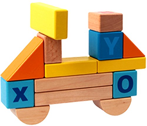 Wooden Building Block Set with Cotton Storage Bag