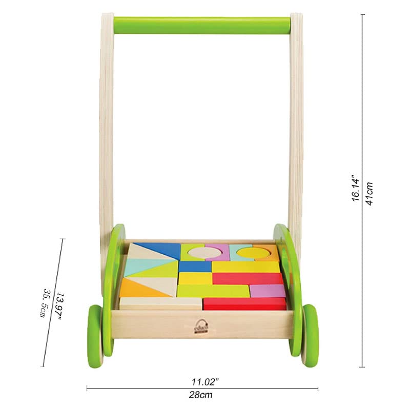 Block and Roll Cart Toddler Wooden Push and Pull Toy