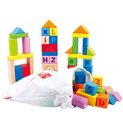 Wooden Building Block Set with Cotton Storage Bag