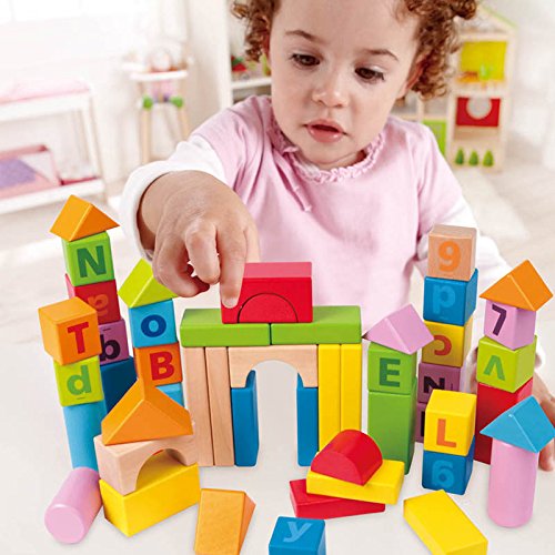 Wooden Building Block Set with Cotton Storage Bag