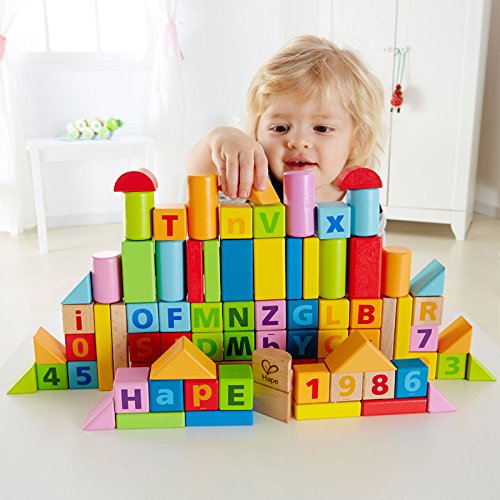 Wooden Building Block Set with Cotton Storage Bag