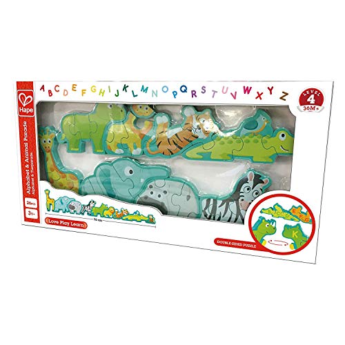 Wooden Animal Parade Building Blocks Alphabet Puzzle and Playset