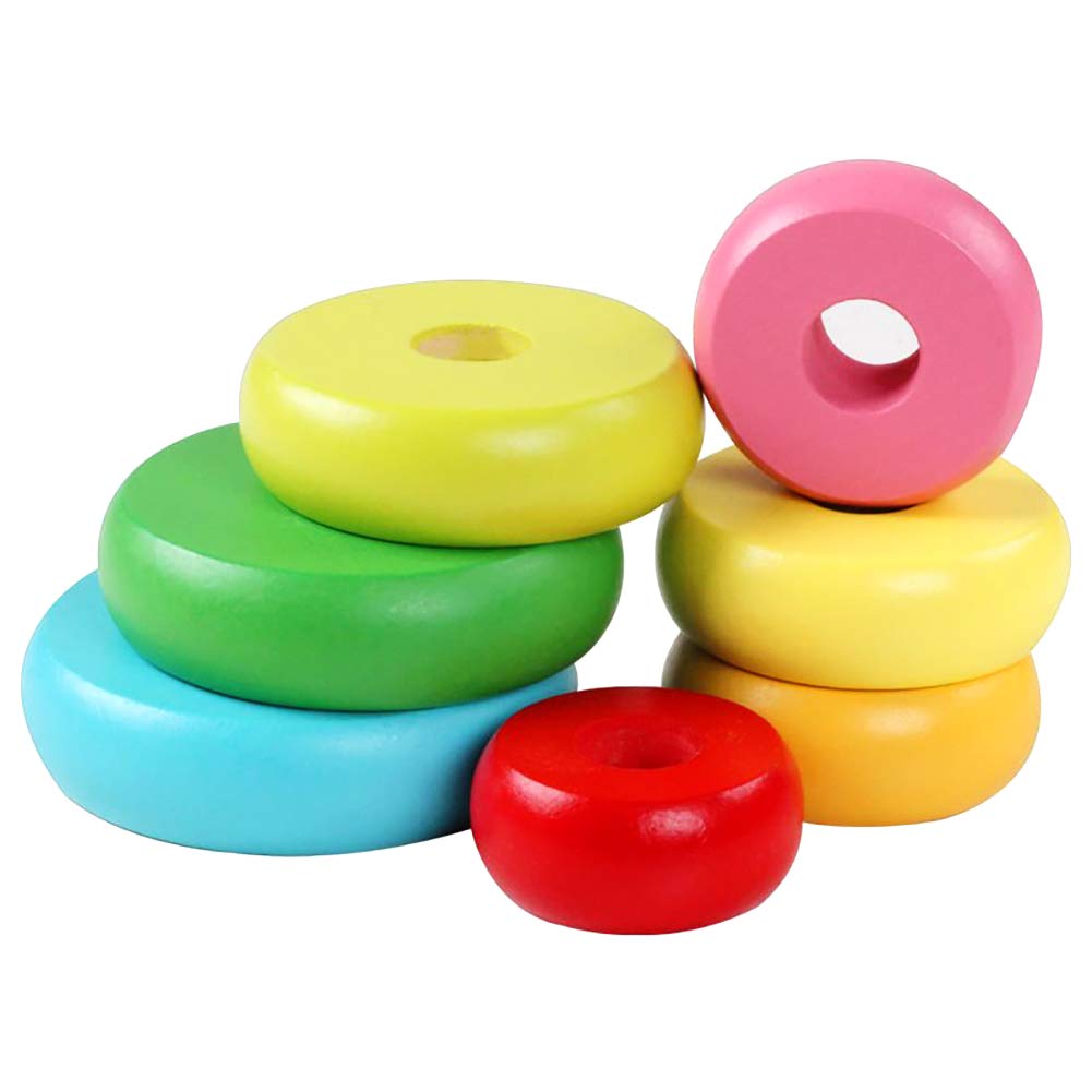 GEMEM Stacking Rings Toy Wooden Rainbow Stacker Toddler Learning Toys for 18 Months 2 Year Old Baby Boys Girls Non-Toxic