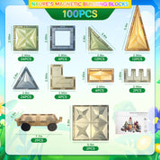 BOLORBT 100PCS Magnetic Tiles Montessori Toys Magnetic Blocks Kids Games STEM Classroom Educational Learning Sensory Magnet Natural Toy for Toddler Boys Girls 3+ Year Old with 2 Cars