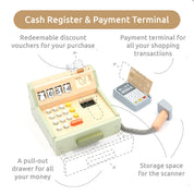 UMU® Wooden Cash Register for Kids - Includes Accessories (Scanner, Payment Terminal, Play Money, etc.), Role Play Shop & Accessories for Children Ages 3 4 5 6