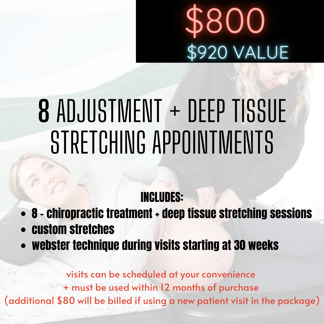 Pregnancy + Postpartum Package - 8 chiropractic treatment + deep tissue stretching sessions