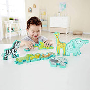 Wooden Animal Parade Building Blocks Alphabet Puzzle and Playset